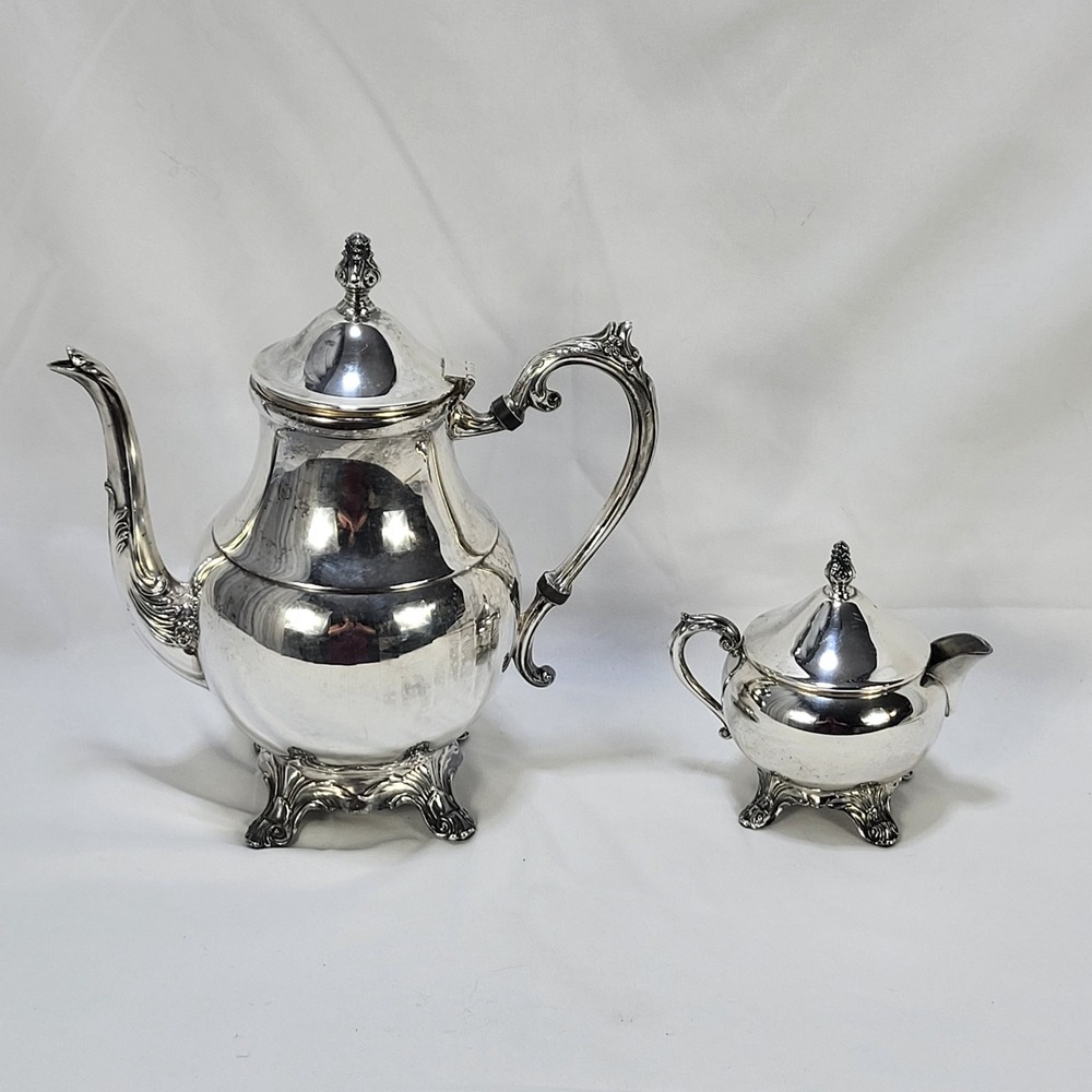 FB Rogers Silver Co 1883 Victorian Teapot Lidded Creamer Bowl Set Silverplate